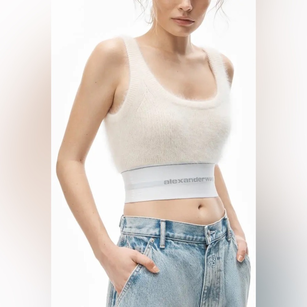 Alexander Wang Logo Elastic Crop Tank - Angora